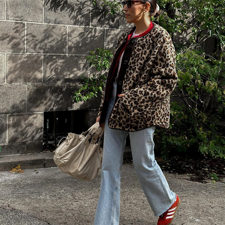 Drune | Leopardenmuster Jacke - Knopf-Front & Lässige Passform