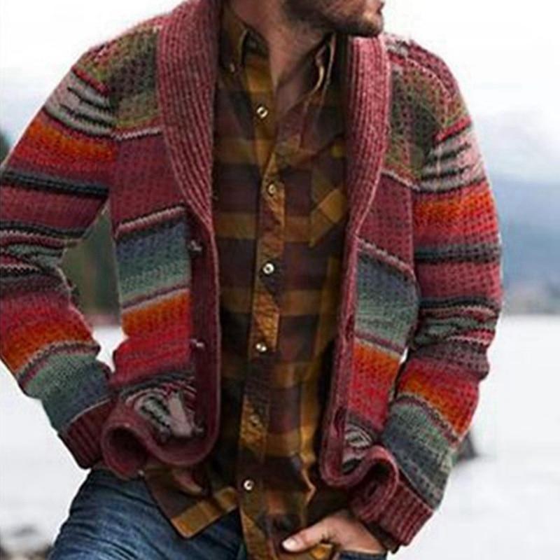 Drune | Strickjacke Bequem Mit Schalkragen Gemustert Gestrickt Knopfleiste