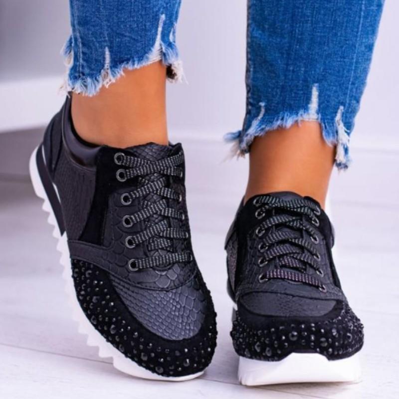 Drune | Sneaker Strukturdesign Strassdetails Dicke Sohle Schnürung