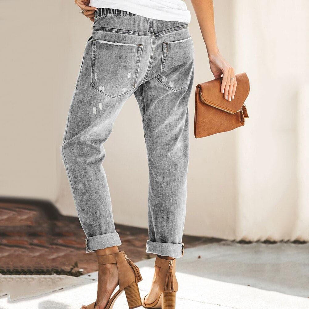 Drune | Relaxed Fit Zerrissene Denim Elastischer Bund Mit Kordelzug