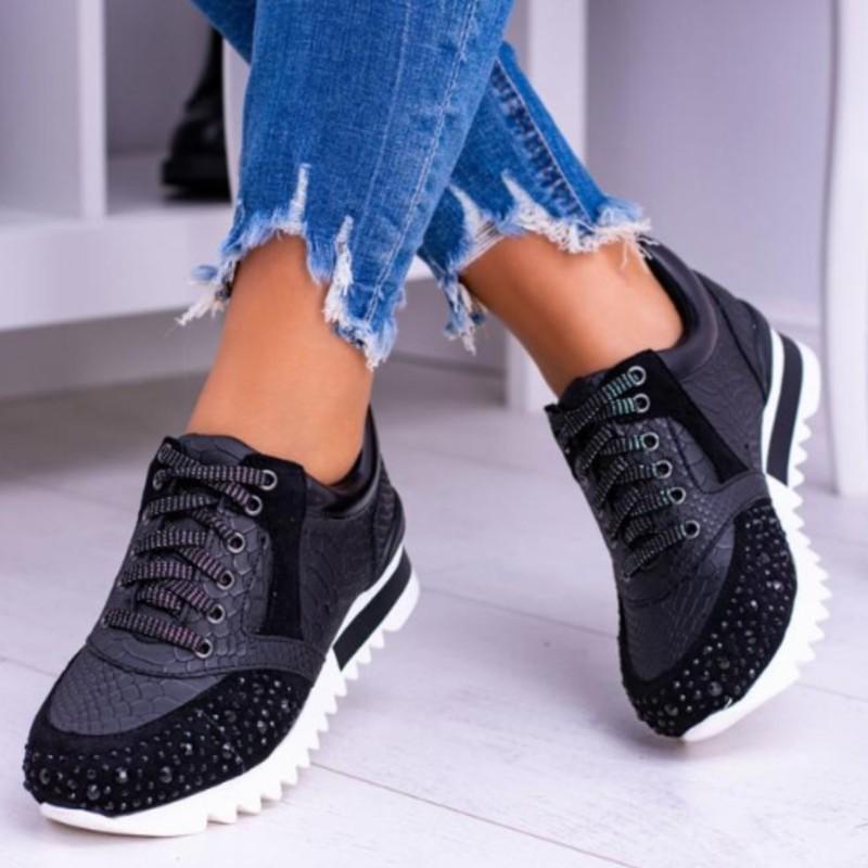 Drune | Sneaker Strukturdesign Strassdetails Dicke Sohle Schnürung