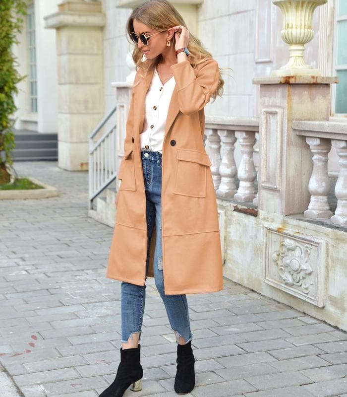 Drune | Mantel - Wollmischung - Doppelreiher - Knielang - Elegante Taillierte Passform