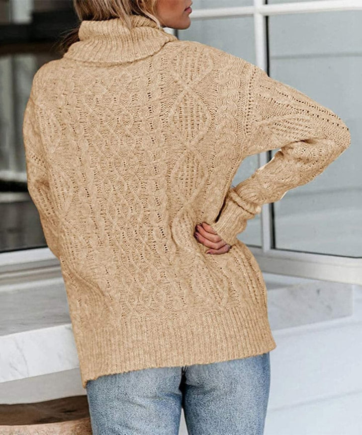 Drune | Strickpullover Zopfstrick Hoher Kragen Langarm Lockere Passform