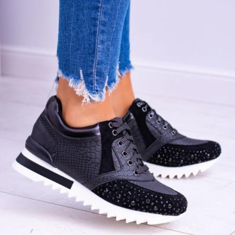 Drune | Sneaker Strukturdesign Strassdetails Dicke Sohle Schnürung