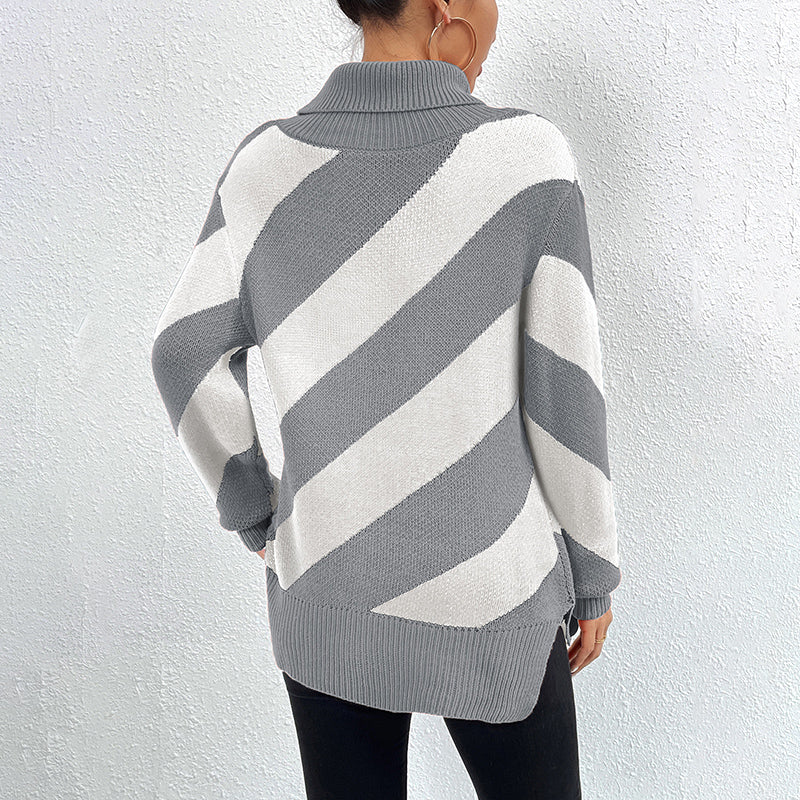 Drune | Strickpullover mit Diagonalen Streifen Akryl/baumwolle Rollkragen