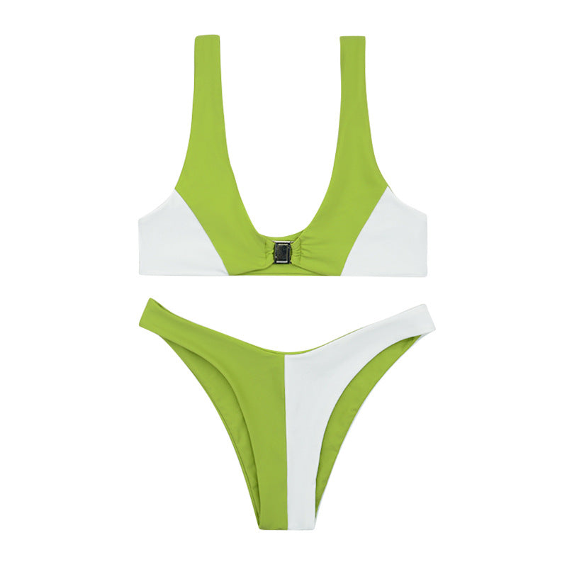 Damen Bikini mit modischem V-Ausschnitt und herausnehmbaren Polstern Drune