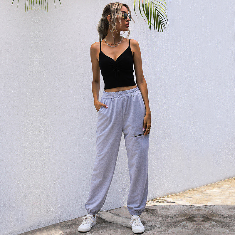 Damen sportliche Freizeithose mit elastischem Taillenzug und praktischen Taschen Drune