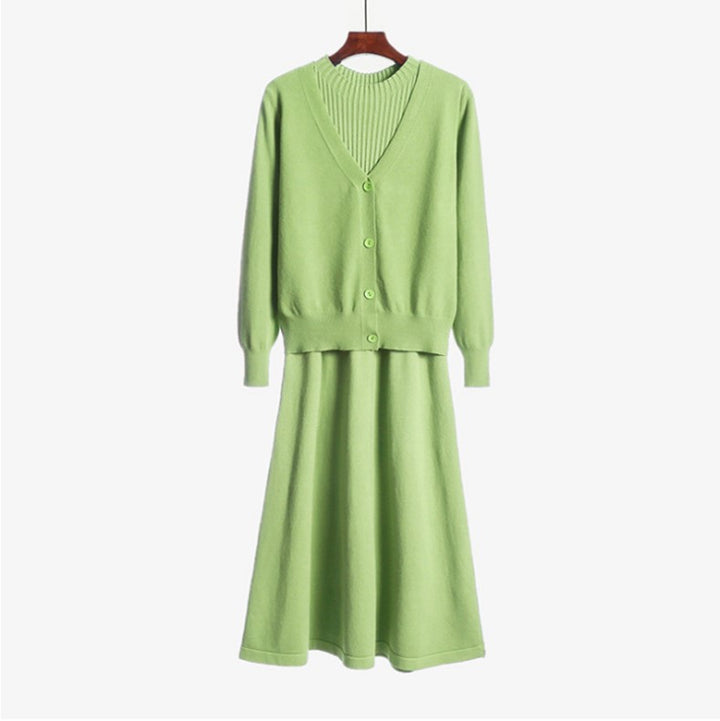 Damen Strickensemble mit V-Ausschnitt und feiner Rippstruktur Drune