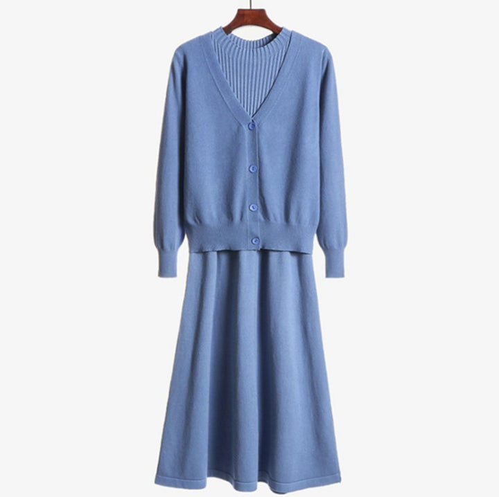 Damen Strickensemble mit V-Ausschnitt und feiner Rippstruktur Drune