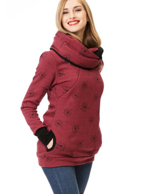 Drune Schwangerschafts-Chaps, Krankenschwester-Sweatshirts, Blumendruck, Taschen, Reißverschluss, Stillkleidung