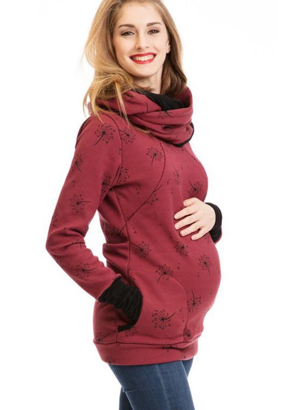 Drune Schwangerschafts-Chaps, Krankenschwester-Sweatshirts, Blumendruck, Taschen, Reißverschluss, Stillkleidung