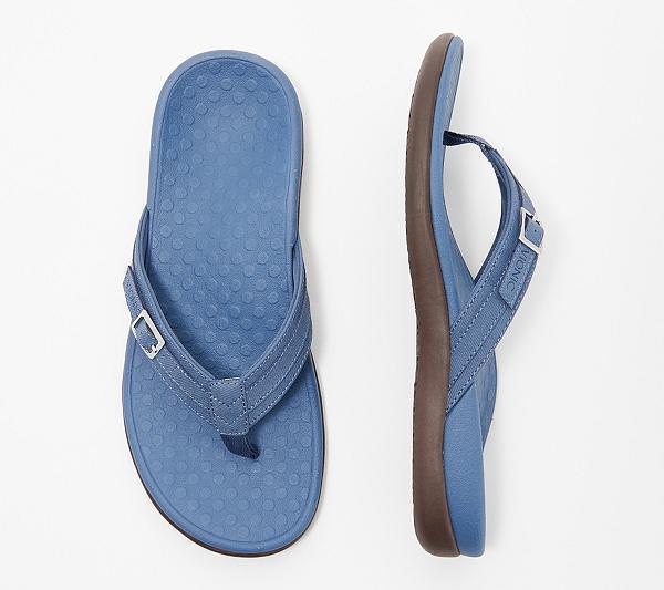 Damen nan verstellbare Zehensteg-Pantolette aus Textil mit gepolstertem Komfortfußbett Drune
