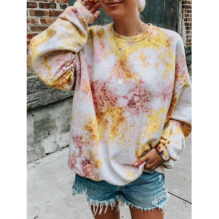 Damen lässiger Sweatshirt mit buntem Batik-Muster Drune