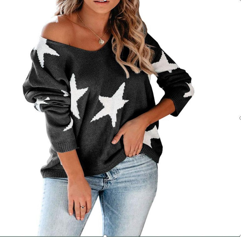 Damen lässiger Pullover mit Sternenmotiv und weitem Schnitt Drune