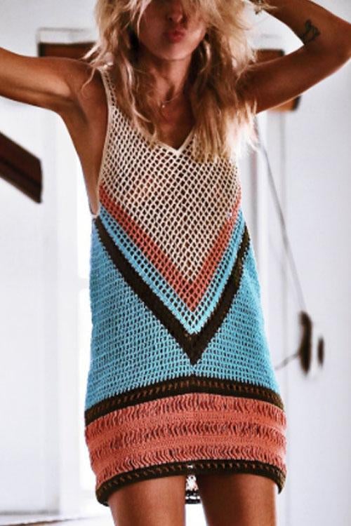 Drune | Rosiedress Farbblock Aushöhlen Strand Cover Up
