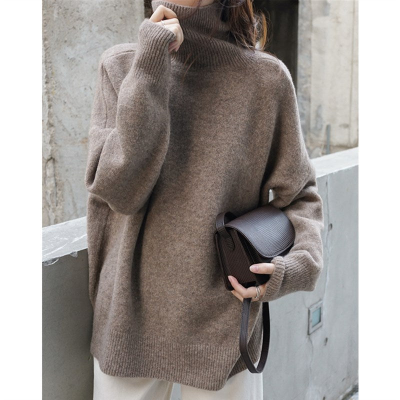 Damen Grobstrickpullover mit Stehkragen und weitem Schnitt Drune