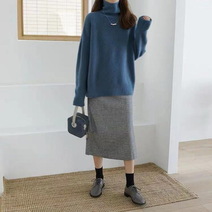 Damen Grobstrickpullover mit Stehkragen und weitem Schnitt Drune