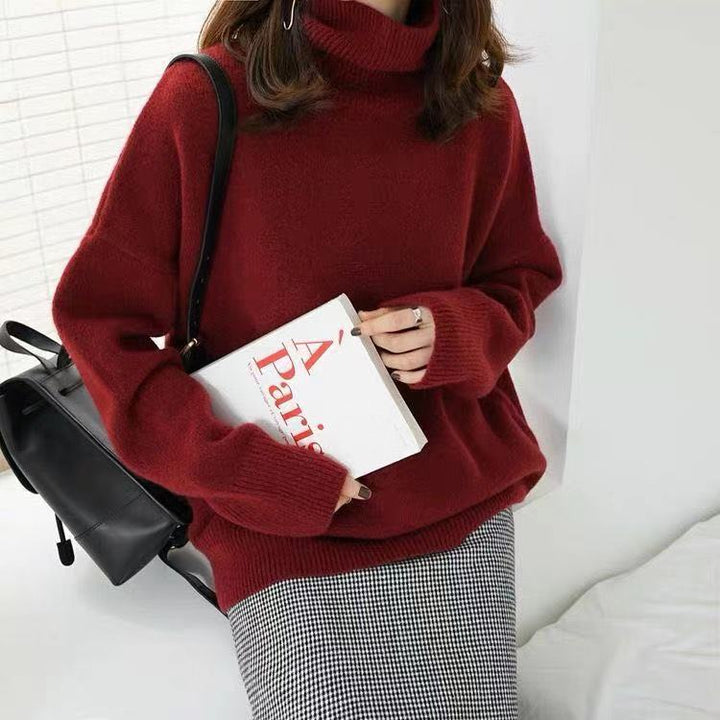 Damen Grobstrickpullover mit Stehkragen und weitem Schnitt Drune