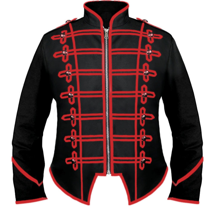 Herren nan Hussaren-Uniformjacke im Parade-Stil mit Stehkragen Zierkordeln und verdecktem Reißverschluss Drune