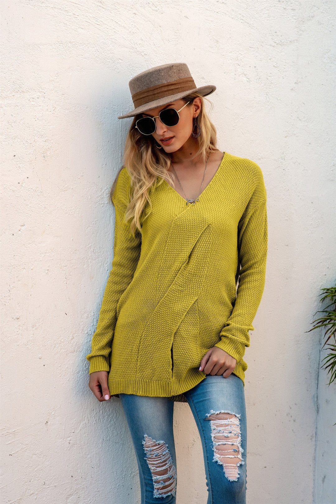 Drune | Übergröße Passform Gestrickte Textur Off Shoulder Drapierter Vordergrund