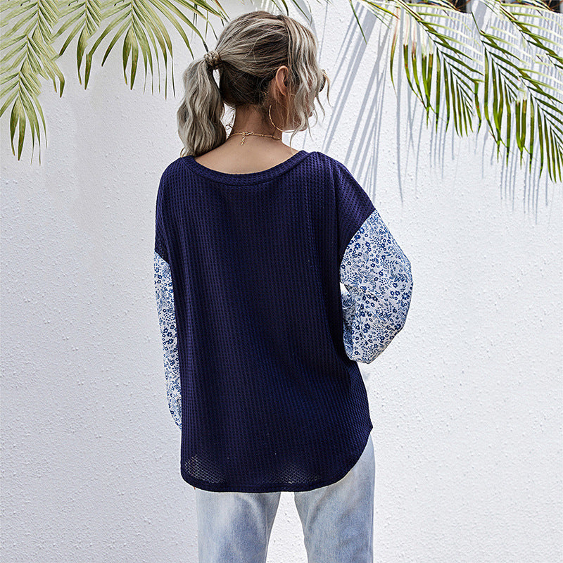 Damen lässiges Strickoberteil mit floralem Puffärmel-Design Drune