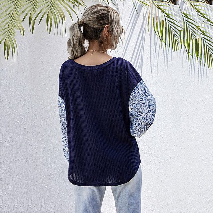 Damen lässiges Strickoberteil mit floralem Puffärmel-Design Drune