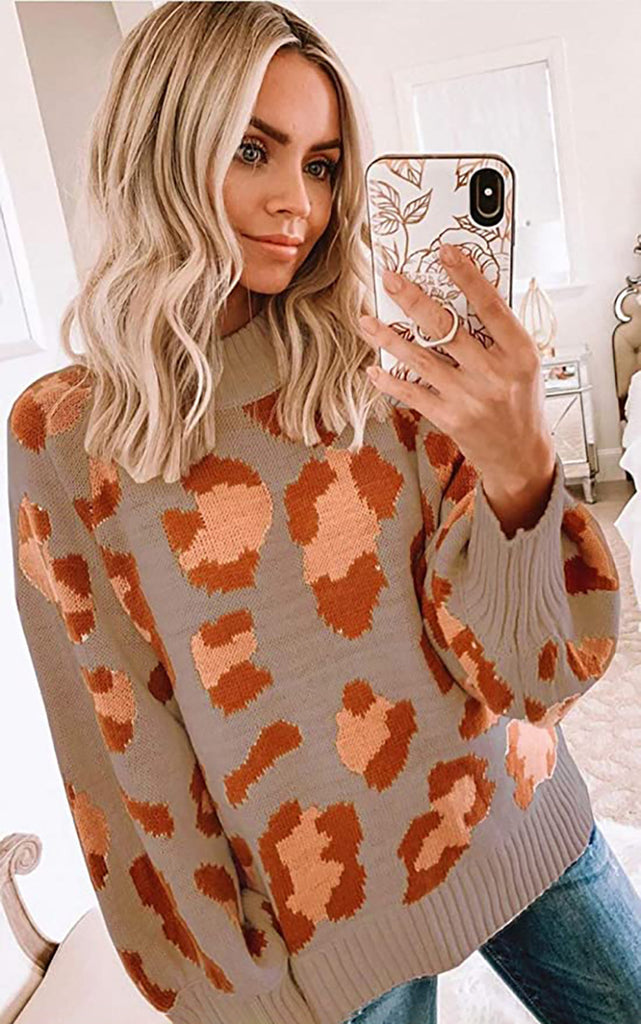 Drune | Sweater - Oversized Fit - Wollmischung Strick - Rundhals - Leopardenmuster
