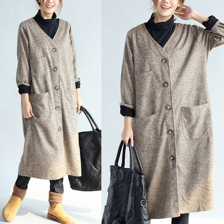 Drune | Vintage-Taschen khaki Baumwolle lange Cardigans Übergröße lange Ärmel Trenchcoats