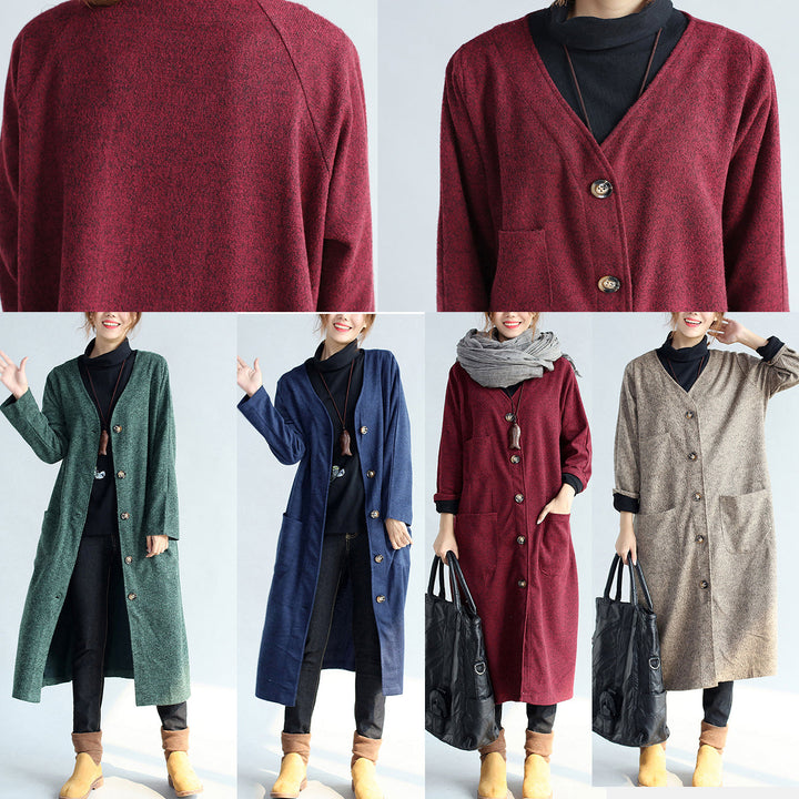 Drune | Vintage-Taschen khaki Baumwolle lange Cardigans Übergröße lange Ärmel Trenchcoats