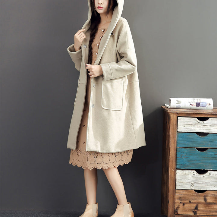 Drune | Winter leicht gelb Wollmäntel Übergröße Kapuzen eleganter Trenchcoat