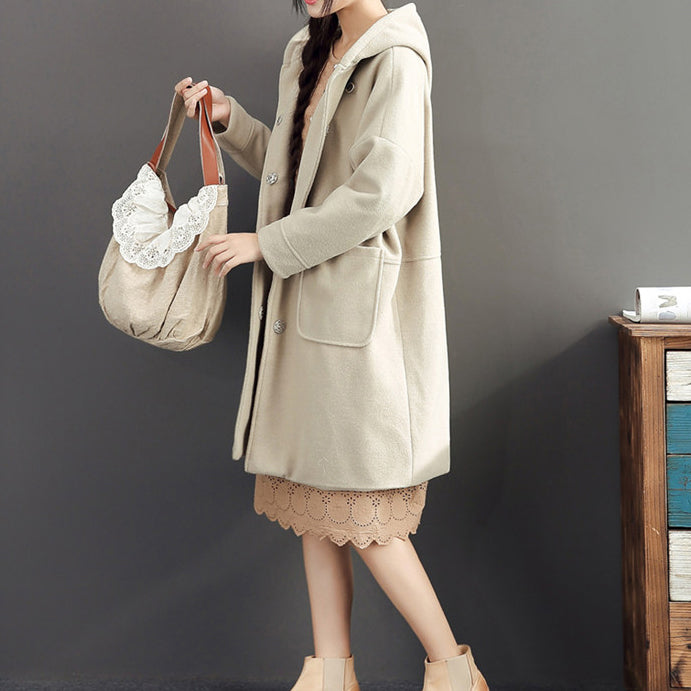 Drune | Winter leicht gelb Wollmäntel Übergröße Kapuzen eleganter Trenchcoat