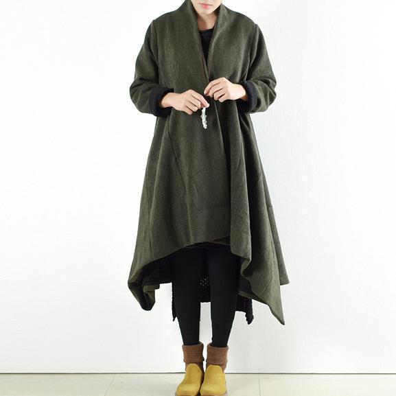 Drune | Winterwollmäntel grün gekreuzte asymmetrische Cardigans lang ein Knopf Outwear Kleid