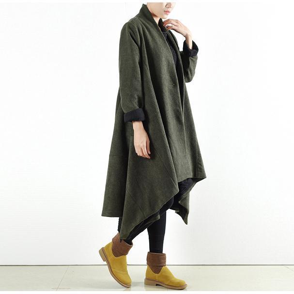 Drune | Winterwollmäntel grün gekreuzte asymmetrische Cardigans lang ein Knopf Outwear Kleid