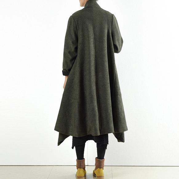 Drune | Winterwollmäntel grün gekreuzte asymmetrische Cardigans lang ein Knopf Outwear Kleid