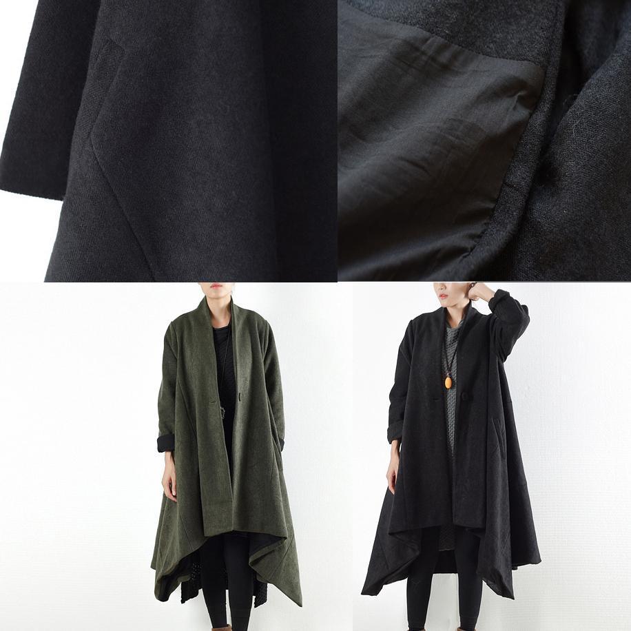 Drune | Winterwollmäntel grün gekreuzte asymmetrische Cardigans lang ein Knopf Outwear Kleid
