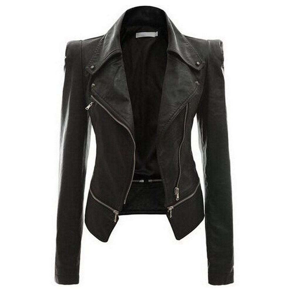 Drune - Frauen asymmetrische Reißverschluss-Motorradjacke mit tailliertem Schnitt