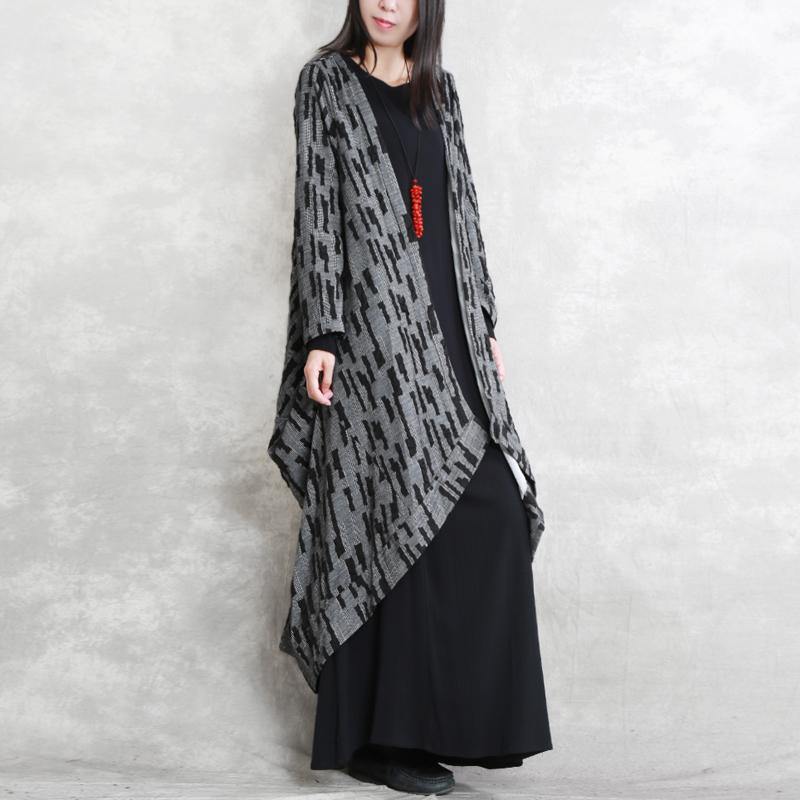 Drune | dunkelgraue Mäntel oversized asymmetrischer Wintermantel Mode langärmelig Patchwork lange Mäntel