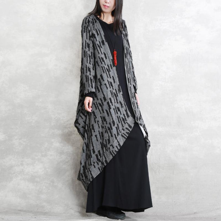 Drune | dunkelgraue Mäntel oversized asymmetrischer Wintermantel Mode langärmelig Patchwork lange Mäntel