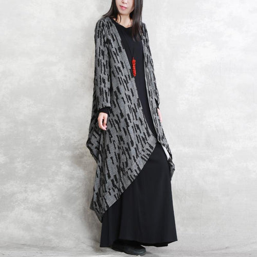 Drune | dunkelgraue Mäntel oversized asymmetrischer Wintermantel Mode langärmelig Patchwork lange Mäntel
