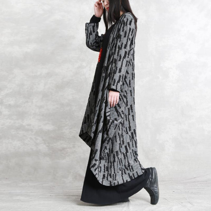 Drune | dunkelgraue Mäntel oversized asymmetrischer Wintermantel Mode langärmelig Patchwork lange Mäntel