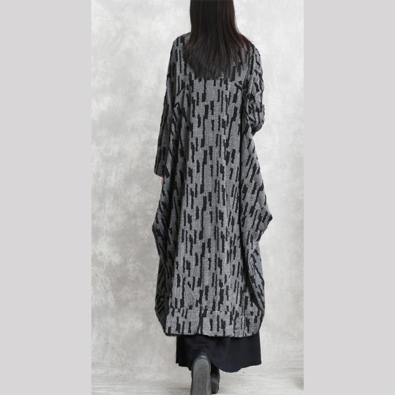 Drune | dunkelgraue Mäntel oversized asymmetrischer Wintermantel Mode langärmelig Patchwork lange Mäntel