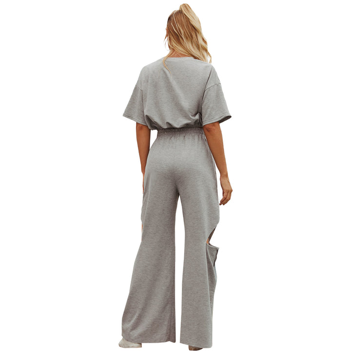 Damen lässige High-Waist Freizeithose mit modischen Schlitzen Drune