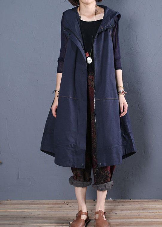 Drune | Oversize langer Mantel blau Kapuzen ärmellose Jacken