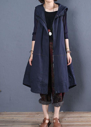 Drune | Oversize langer Mantel blau Kapuzen ärmellose Jacken