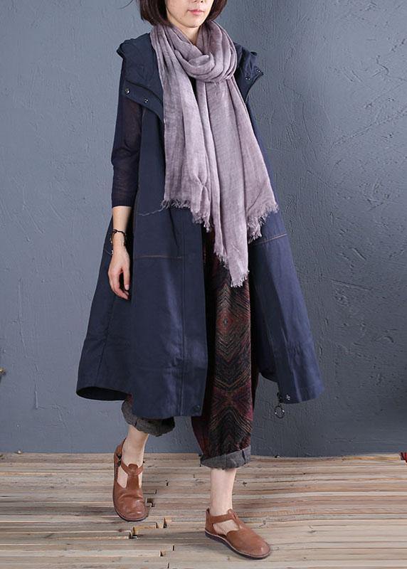 Drune | Oversize langer Mantel blau Kapuzen ärmellose Jacken