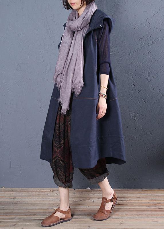 Drune | Oversize langer Mantel blau Kapuzen ärmellose Jacken