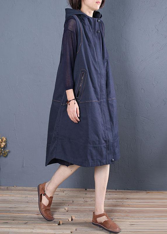Drune | Oversize langer Mantel blau Kapuzen ärmellose Jacken