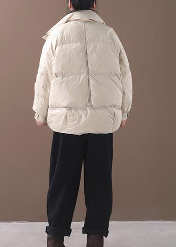 Drune | weiße Gänsedaunenjacke Plus-Size-Bekleidung Schneejacken zwei Taschen Stehkragenmäntel