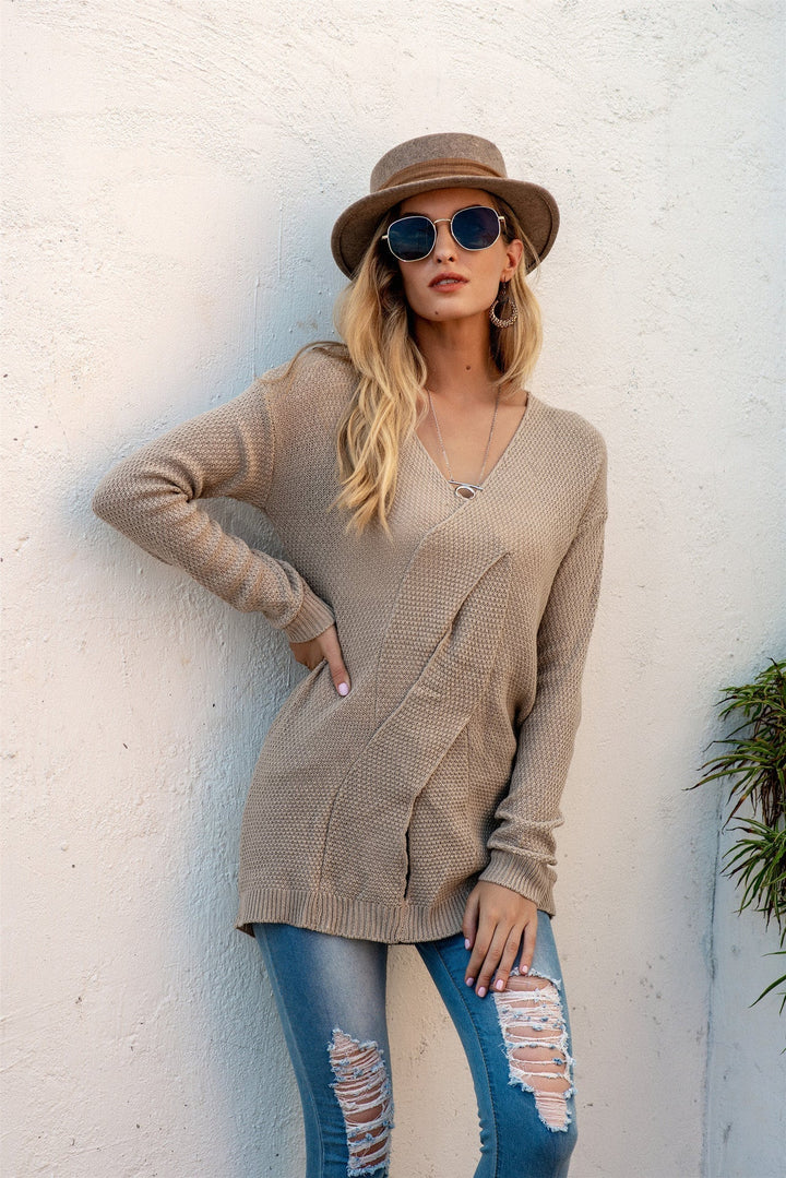 Drune | Übergröße Passform Gestrickte Textur Off Shoulder Drapierter Vordergrund