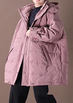 Drune | pink Daunenmantel Winter Übergröße Schneejacken mit Kapuze Taschen Damen Übermantel